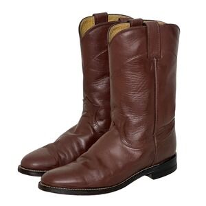 Justin Mens Boots 7‎ 1/2 C Brown Leather Western Cowboy Classic Mid Calf Roper